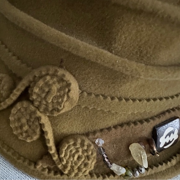 Vintage Suzette Couture Olive Wool Designer Cloche Hat Boho Church Millinery